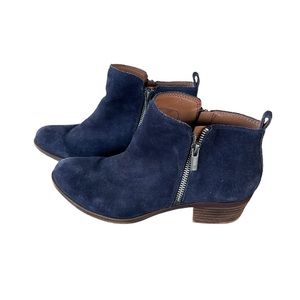 Lucky Brand Basel Blue Suede Booties Zip Up Ankle Boots Size 8